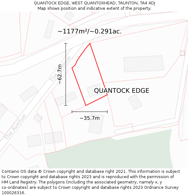 QUANTOCK EDGE, WEST QUANTOXHEAD, TAUNTON, TA4 4DJ: Plot and title map