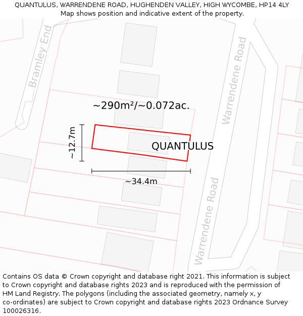 QUANTULUS, WARRENDENE ROAD, HUGHENDEN VALLEY, HIGH WYCOMBE, HP14 4LY: Plot and title map