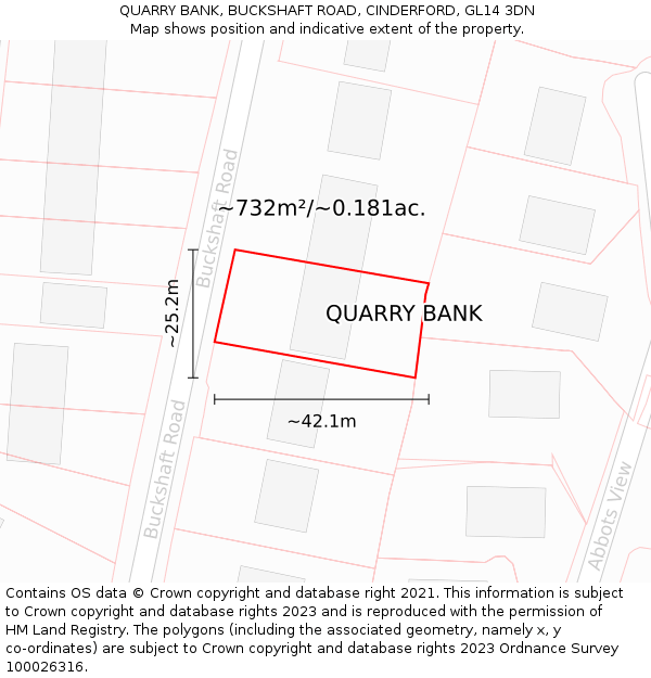 QUARRY BANK, BUCKSHAFT ROAD, CINDERFORD, GL14 3DN: Plot and title map