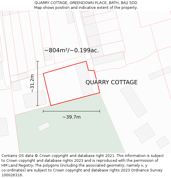 QUARRY COTTAGE, GREENDOWN PLACE, BATH, BA2 5DD: Plot and title map