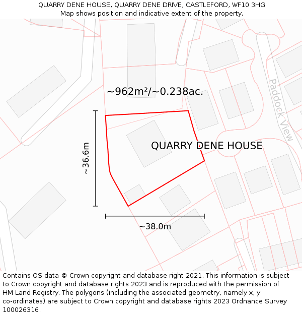 QUARRY DENE HOUSE, QUARRY DENE DRIVE, CASTLEFORD, WF10 3HG: Plot and title map