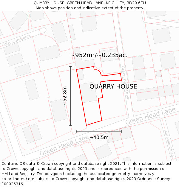 QUARRY HOUSE, GREEN HEAD LANE, KEIGHLEY, BD20 6EU: Plot and title map