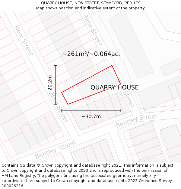 QUARRY HOUSE, NEW STREET, STAMFORD, PE9 1ES: Plot and title map