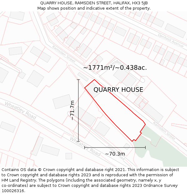 QUARRY HOUSE, RAMSDEN STREET, HALIFAX, HX3 5JB: Plot and title map