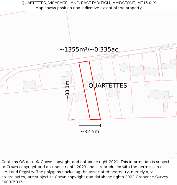 QUARTETTES, VICARAGE LANE, EAST FARLEIGH, MAIDSTONE, ME15 0LX: Plot and title map