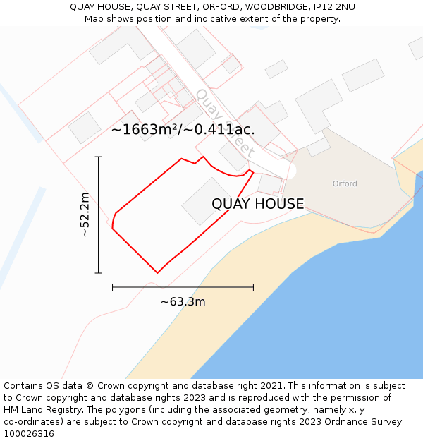 QUAY HOUSE, QUAY STREET, ORFORD, WOODBRIDGE, IP12 2NU: Plot and title map