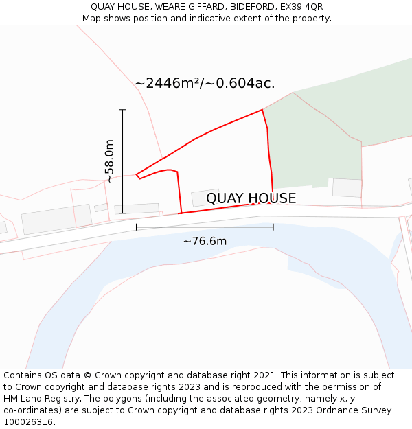 QUAY HOUSE, WEARE GIFFARD, BIDEFORD, EX39 4QR: Plot and title map