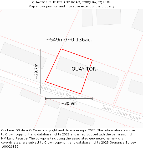 QUAY TOR, SUTHERLAND ROAD, TORQUAY, TQ1 1RU: Plot and title map