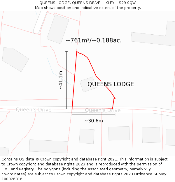 QUEENS LODGE, QUEENS DRIVE, ILKLEY, LS29 9QW: Plot and title map