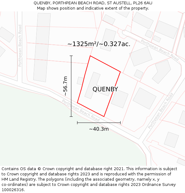 QUENBY, PORTHPEAN BEACH ROAD, ST AUSTELL, PL26 6AU: Plot and title map