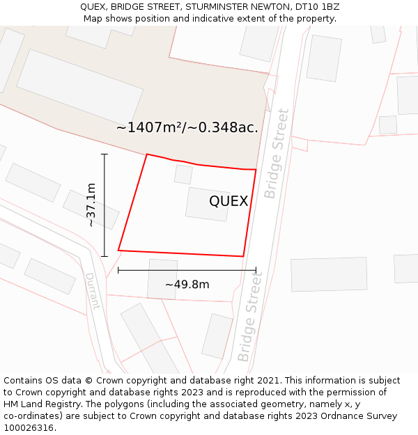 QUEX, BRIDGE STREET, STURMINSTER NEWTON, DT10 1BZ: Plot and title map