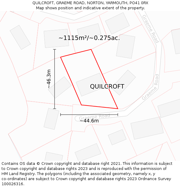 QUILCROFT, GRAEME ROAD, NORTON, YARMOUTH, PO41 0RX: Plot and title map