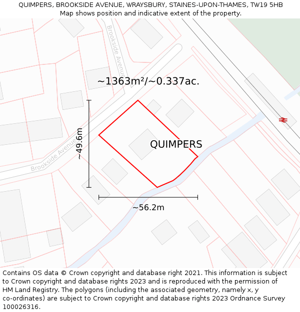 QUIMPERS, BROOKSIDE AVENUE, WRAYSBURY, STAINES-UPON-THAMES, TW19 5HB: Plot and title map