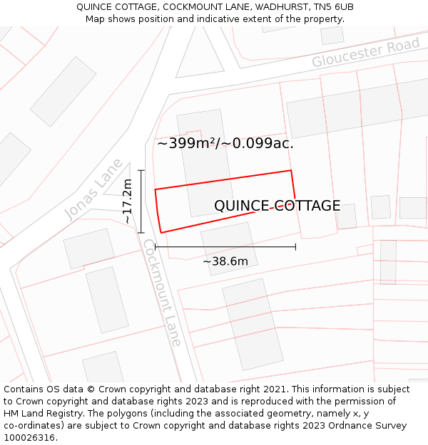 QUINCE COTTAGE, COCKMOUNT LANE, WADHURST, TN5 6UB: Plot and title map