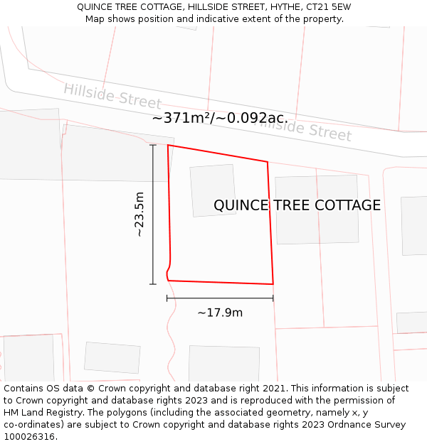 QUINCE TREE COTTAGE, HILLSIDE STREET, HYTHE, CT21 5EW: Plot and title map