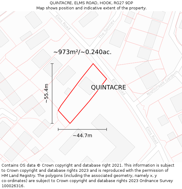 QUINTACRE, ELMS ROAD, HOOK, RG27 9DP: Plot and title map