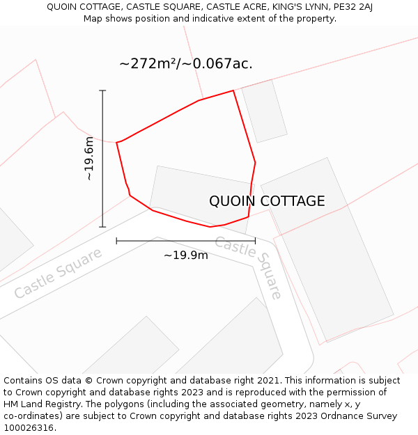 QUOIN COTTAGE, CASTLE SQUARE, CASTLE ACRE, KING'S LYNN, PE32 2AJ: Plot and title map