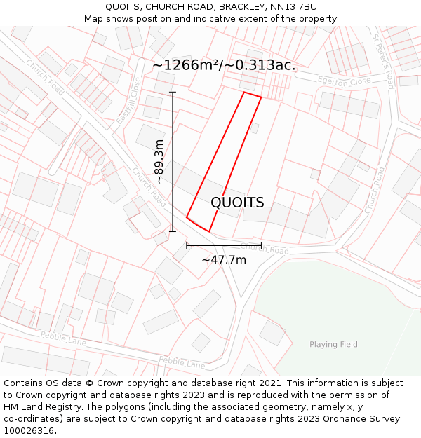 QUOITS, CHURCH ROAD, BRACKLEY, NN13 7BU: Plot and title map