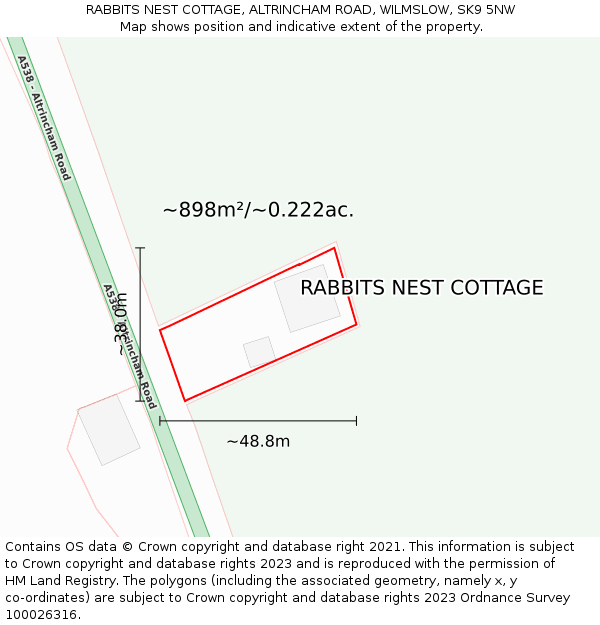 RABBITS NEST COTTAGE, ALTRINCHAM ROAD, WILMSLOW, SK9 5NW: Plot and title map