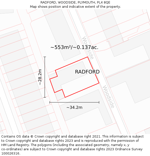 RADFORD, WOODSIDE, PLYMOUTH, PL4 8QE: Plot and title map