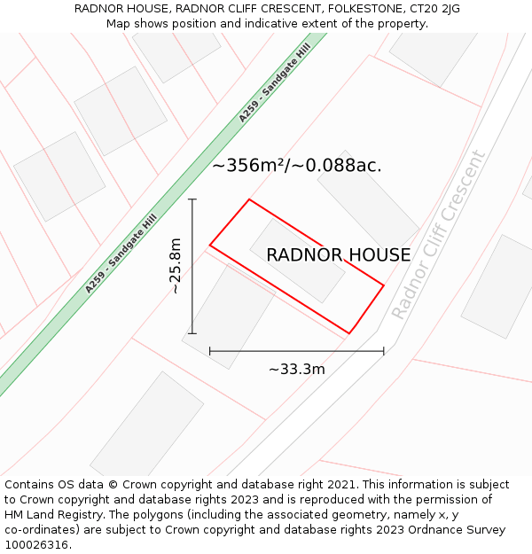 RADNOR HOUSE, RADNOR CLIFF CRESCENT, FOLKESTONE, CT20 2JG: Plot and title map