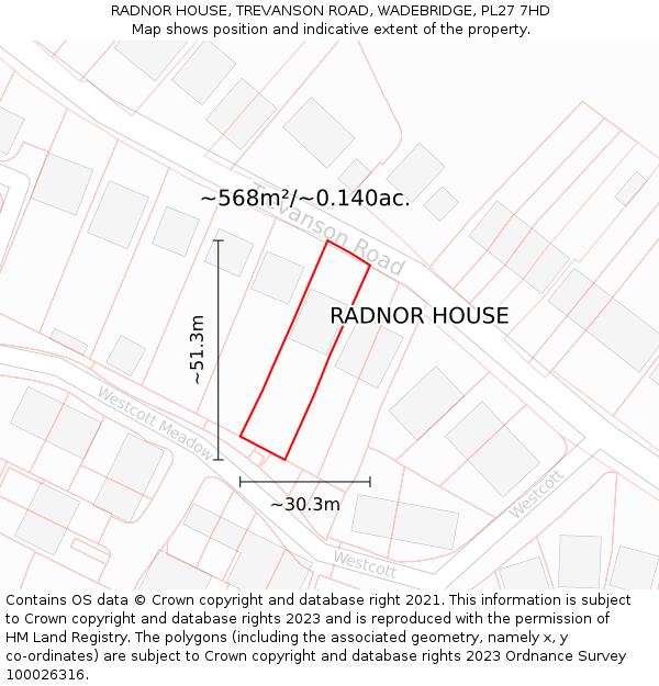 RADNOR HOUSE, TREVANSON ROAD, WADEBRIDGE, PL27 7HD: Plot and title map