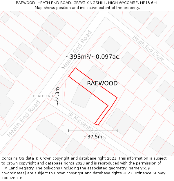 RAEWOOD, HEATH END ROAD, GREAT KINGSHILL, HIGH WYCOMBE, HP15 6HL: Plot and title map