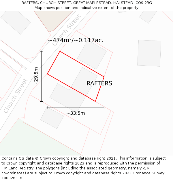 RAFTERS, CHURCH STREET, GREAT MAPLESTEAD, HALSTEAD, CO9 2RG: Plot and title map