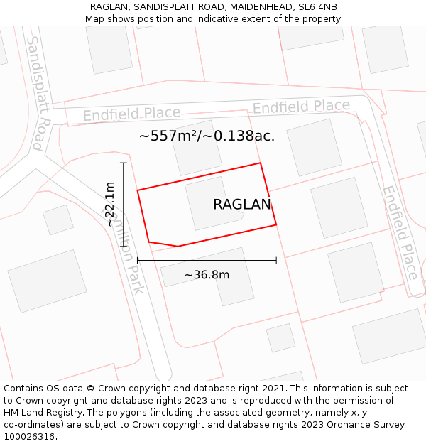 RAGLAN, SANDISPLATT ROAD, MAIDENHEAD, SL6 4NB: Plot and title map