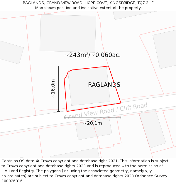 RAGLANDS, GRAND VIEW ROAD, HOPE COVE, KINGSBRIDGE, TQ7 3HE: Plot and title map