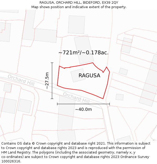 RAGUSA, ORCHARD HILL, BIDEFORD, EX39 2QY: Plot and title map