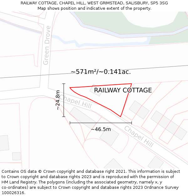 RAILWAY COTTAGE, CHAPEL HILL, WEST GRIMSTEAD, SALISBURY, SP5 3SG: Plot and title map