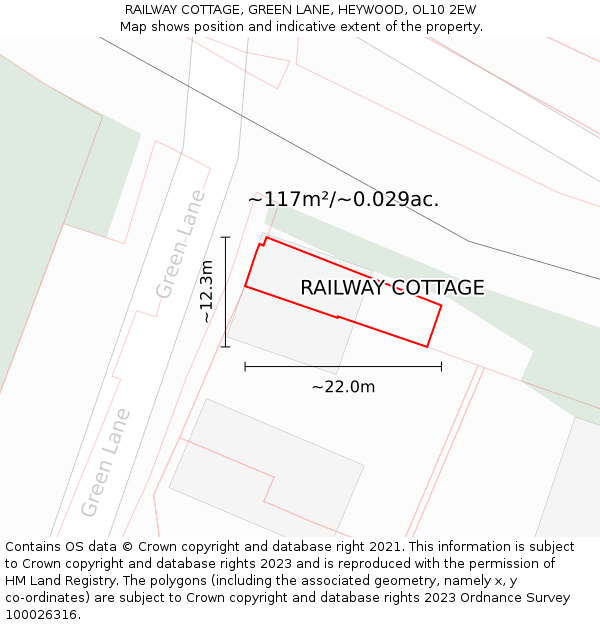 RAILWAY COTTAGE, GREEN LANE, HEYWOOD, OL10 2EW: Plot and title map