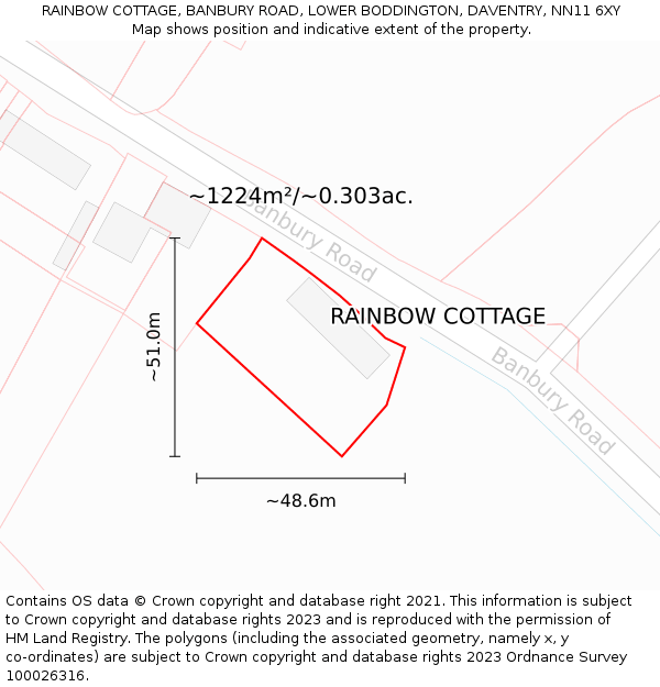 RAINBOW COTTAGE, BANBURY ROAD, LOWER BODDINGTON, DAVENTRY, NN11 6XY: Plot and title map