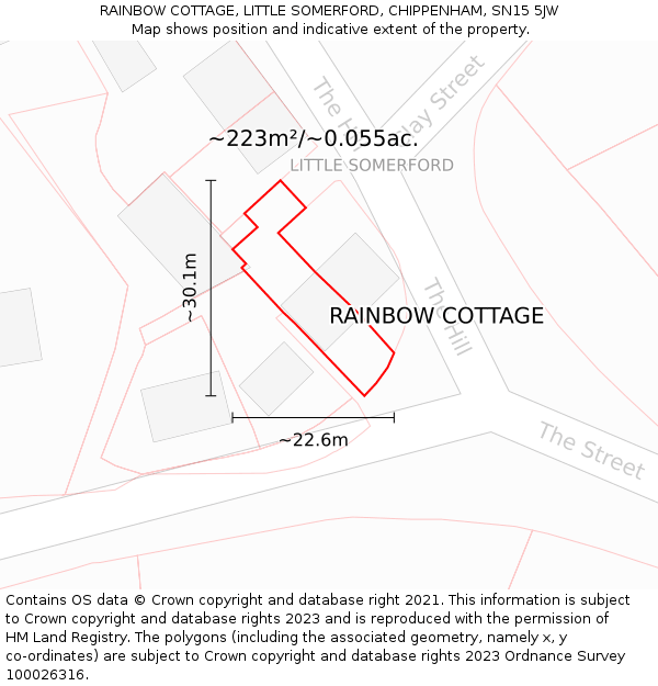 RAINBOW COTTAGE, LITTLE SOMERFORD, CHIPPENHAM, SN15 5JW: Plot and title map