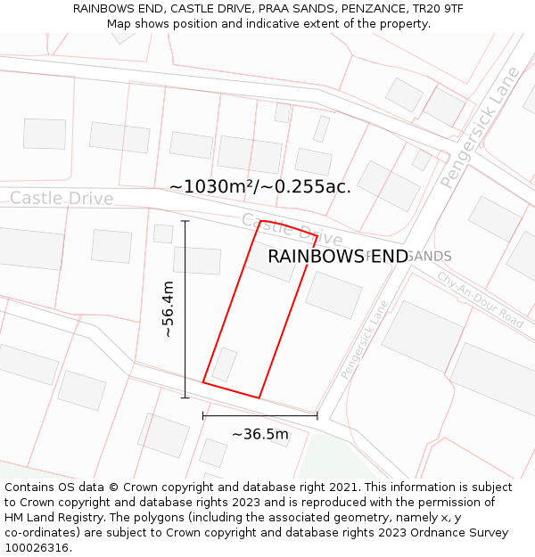 RAINBOWS END, CASTLE DRIVE, PRAA SANDS, PENZANCE, TR20 9TF: Plot and title map