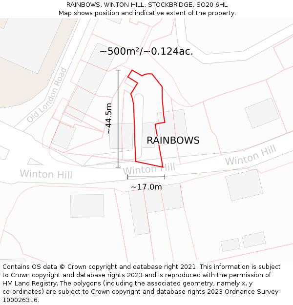 RAINBOWS, WINTON HILL, STOCKBRIDGE, SO20 6HL: Plot and title map