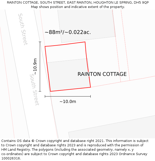 RAINTON COTTAGE, SOUTH STREET, EAST RAINTON, HOUGHTON LE SPRING, DH5 9QP: Plot and title map