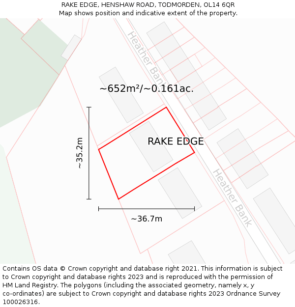 RAKE EDGE, HENSHAW ROAD, TODMORDEN, OL14 6QR: Plot and title map