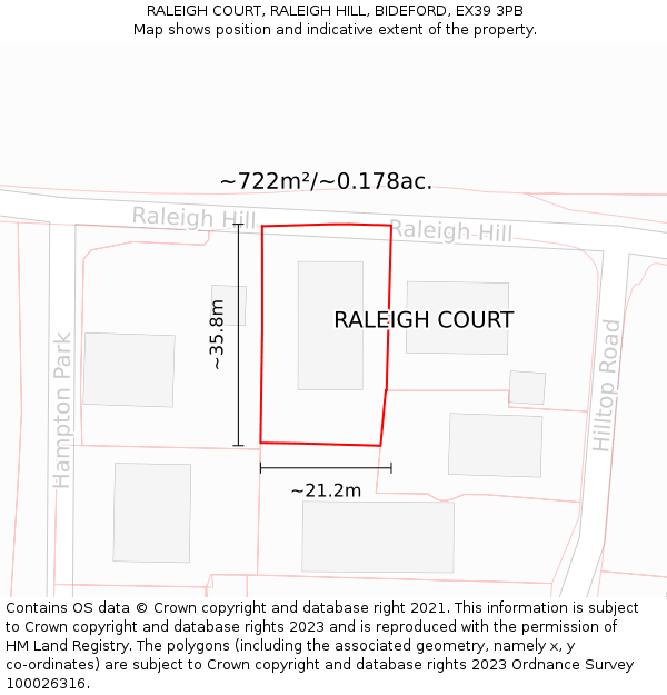 RALEIGH COURT, RALEIGH HILL, BIDEFORD, EX39 3PB: Plot and title map