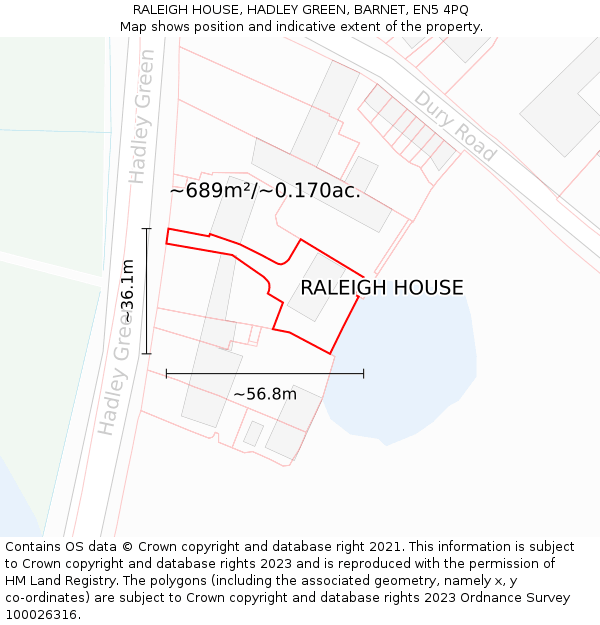 RALEIGH HOUSE, HADLEY GREEN, BARNET, EN5 4PQ: Plot and title map