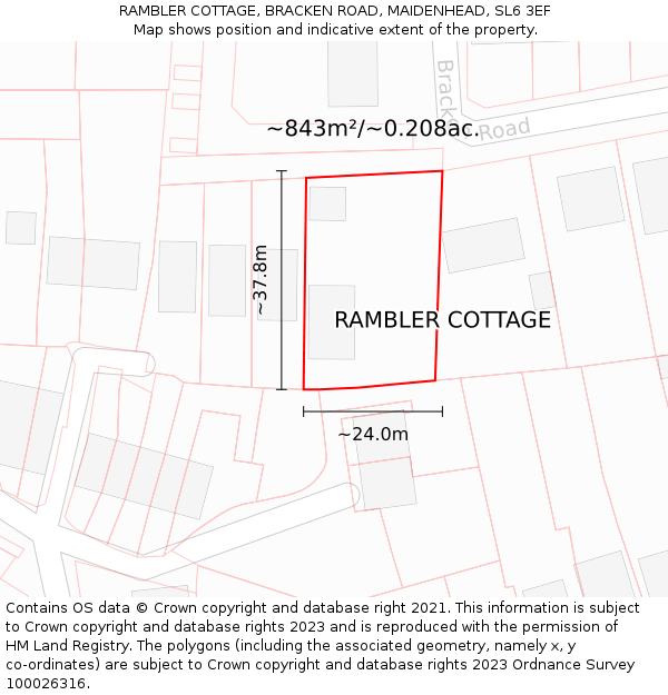 RAMBLER COTTAGE, BRACKEN ROAD, MAIDENHEAD, SL6 3EF: Plot and title map