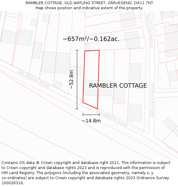 RAMBLER COTTAGE, OLD WATLING STREET, GRAVESEND, DA11 7NT: Plot and title map