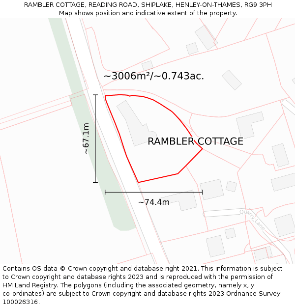 RAMBLER COTTAGE, READING ROAD, SHIPLAKE, HENLEY-ON-THAMES, RG9 3PH: Plot and title map