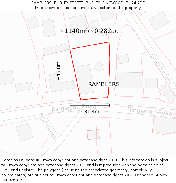 RAMBLERS, BURLEY STREET, BURLEY, RINGWOOD, BH24 4DD: Plot and title map