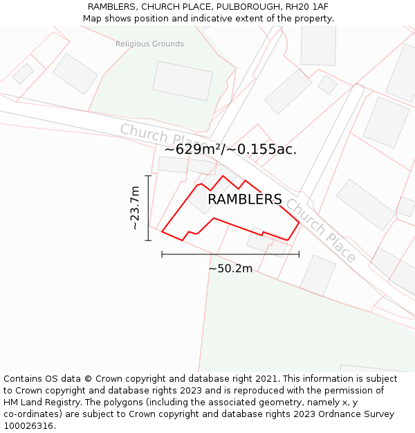 RAMBLERS, CHURCH PLACE, PULBOROUGH, RH20 1AF: Plot and title map