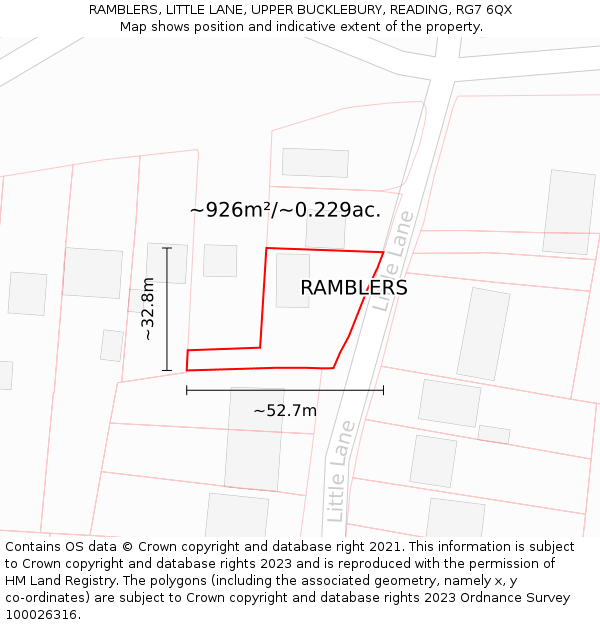 RAMBLERS, LITTLE LANE, UPPER BUCKLEBURY, READING, RG7 6QX: Plot and title map