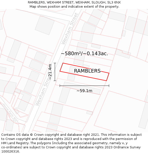 RAMBLERS, WEXHAM STREET, WEXHAM, SLOUGH, SL3 6NX: Plot and title map