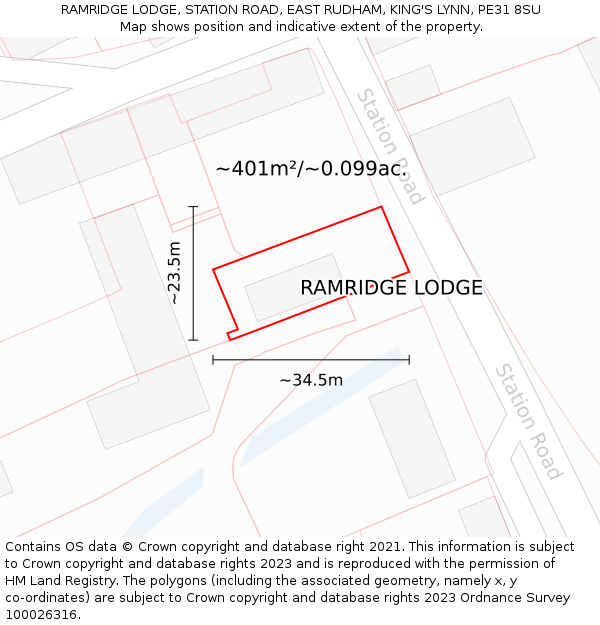 RAMRIDGE LODGE, STATION ROAD, EAST RUDHAM, KING'S LYNN, PE31 8SU: Plot and title map