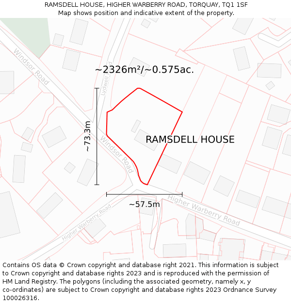 RAMSDELL HOUSE, HIGHER WARBERRY ROAD, TORQUAY, TQ1 1SF: Plot and title map